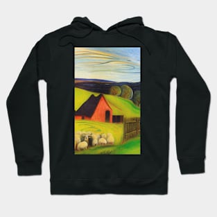 Colourful oil painting of a farm with sheep Hoodie